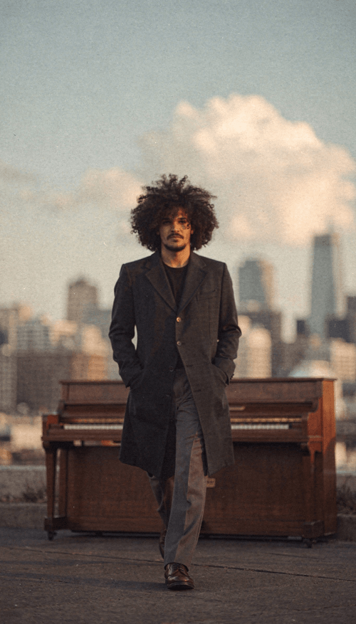 Gabriel Oramas beside a piano